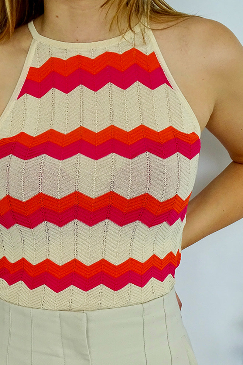 Top roze/oranje gestreept