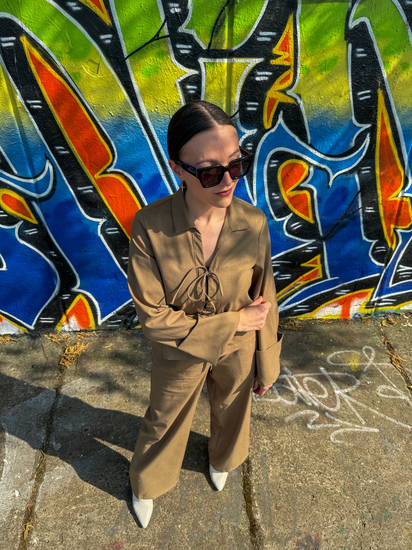 Khaki groene top met lange mouwen